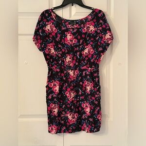 Plus Size Black Dress with Pink Floral Pattern